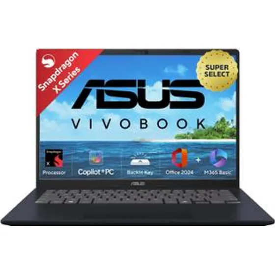 ASUS Vivobook 14 with Office 2024 + M365 Basic*, Backlit Keyboard, Snapdragon X