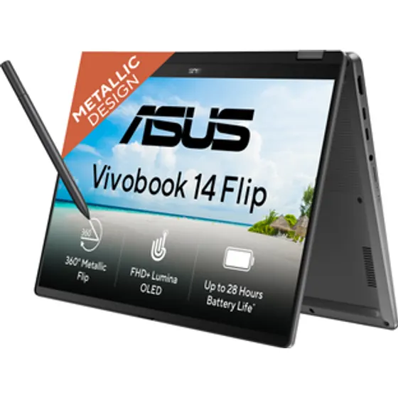 ASUS Vivobook 14 Flip OLED with Touch Screen, Metallic Design, Intel Core Ultra 7 256V